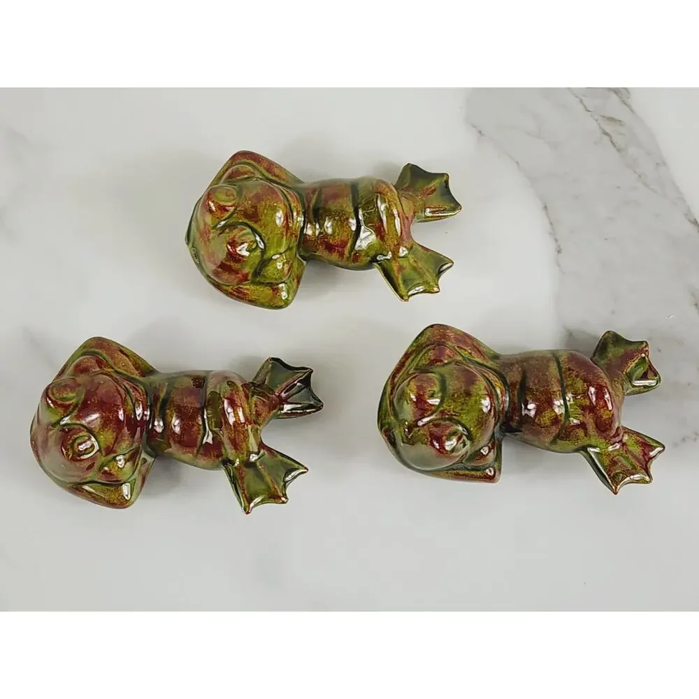 Mini Frog Figurine Relaxed Laying On Back 80's Glazed Ceramic 3